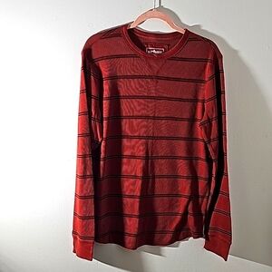 Urban pipeline mens long sleeve shirt waffle fabric. Rust with black stripes. Lg